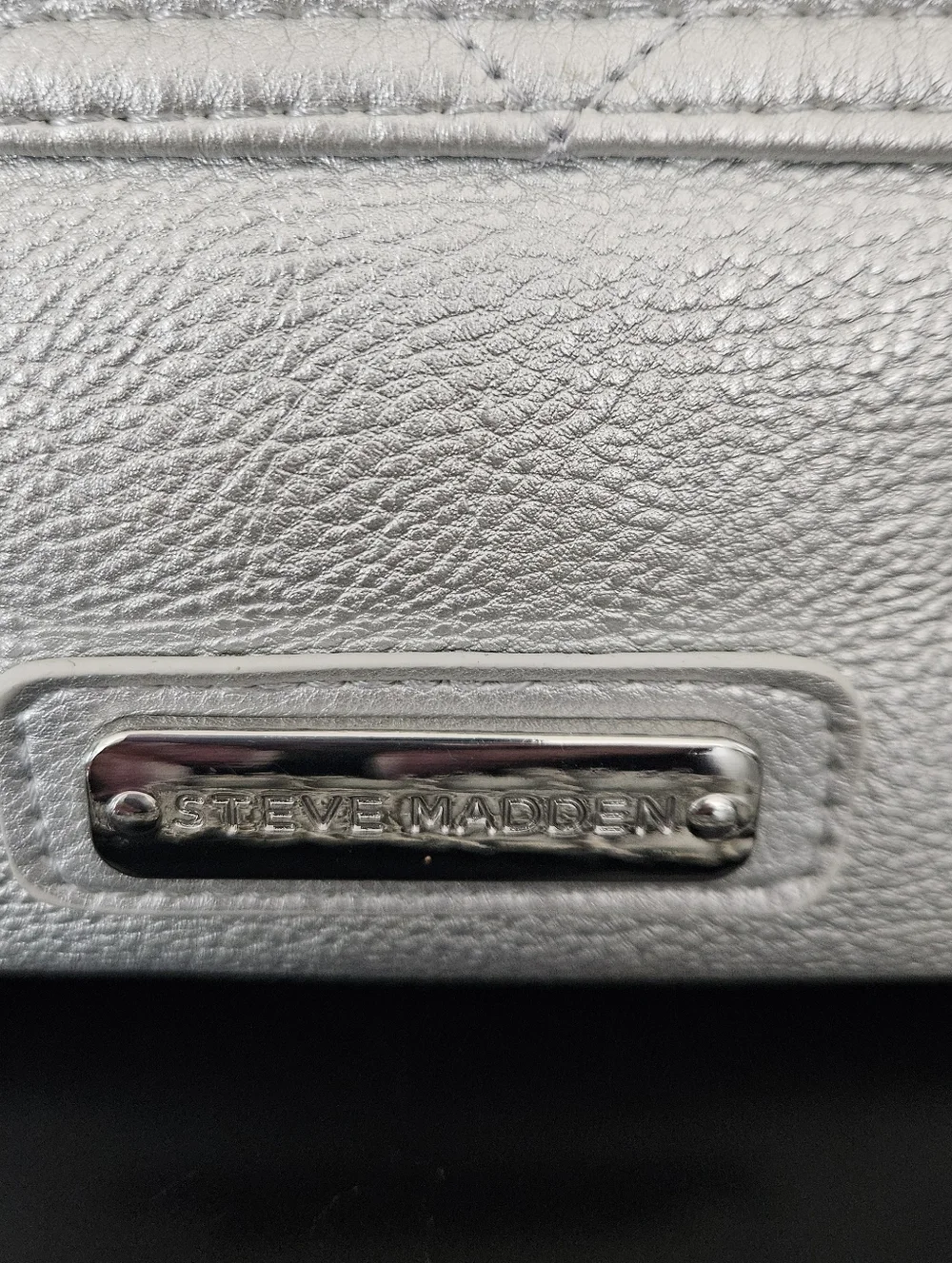 Steve Madden Quilted Metallic Silver Chain Shoulder Bag - Picture 6 of 16